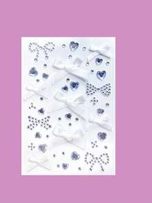 蝴蝶结形面部钻石贴，心形面部钻石贴，五色（粉、红、蓝、紫、白）蝴蝶结形面部装饰钻石贴，心形和圆形粘性面部贴片，面部贴纸，DIY面部贴纸 - 彩色 - 查看 13