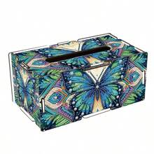 1 pieza Juego de caja de pañuelos con arte de pintura de diamantes, con patrones de pájaro, libélula, mariposa y pavo real. Juego de mosaico de diamantes de forma especial hecho a mano para decoración del hogar moderna para sala de estar, comedor y mesa. - Multicolor - Ver 14