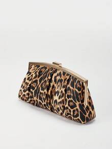 简约复古通勤风格黑色 PU 皮革多口袋女士手提包、单肩包和斜挎包、Y2K 风格。适合女士礼服派对、婚礼、大学生、返校、校园、商务旅行、旅行、时尚豹纹女士钱包豹纹回归、优雅女士手拿包 - 棕色 - 查看 4