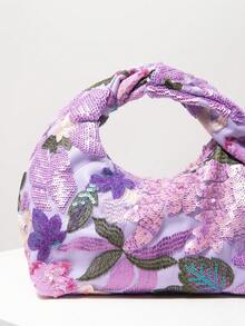 闪亮彩色亮片褶皱手提包、花卉包、亮片包、舞会包、新娘派对包、舞会配饰、优雅女士包、婚礼用品、节日派对礼服、闪光舞会钱包（图案随机） - 彩色 - 查看 4