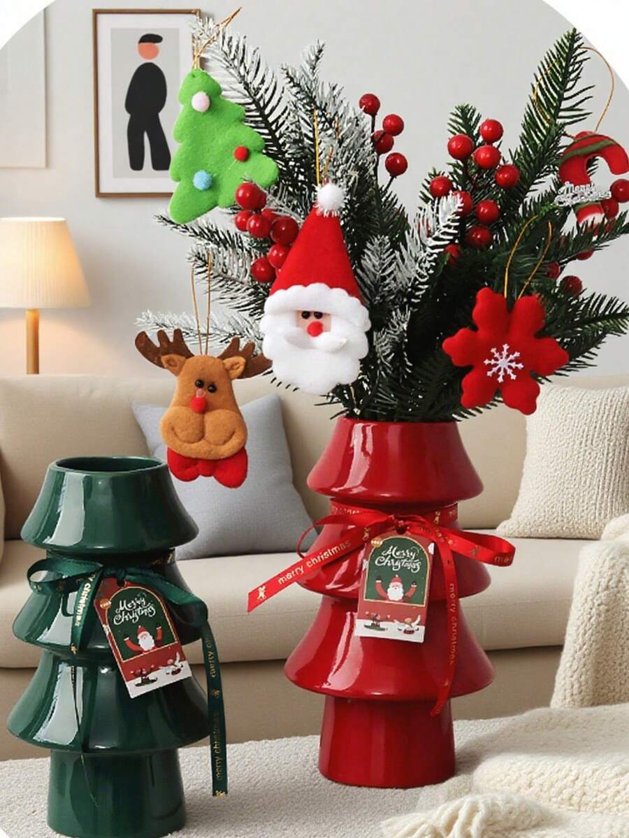 Vază de Crăciun pentru desktop, decor de Crăciun, atmosferă de sărbătoare, vază de Crăciun ceramică creativă, cu pantofi roșii, pentru decorarea dulapului TV în sufragerie - Multicolor - Vizualizare 1