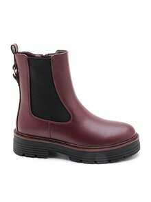 Chelsea-Stiefel liegen fast auf dem Kopf, elastische Schnürsenkel und dekorative Schnürsenkel am Ende. Ein essentieller Chic und Komfort für den Herbst. - Bordeaux - Übersicht 2
