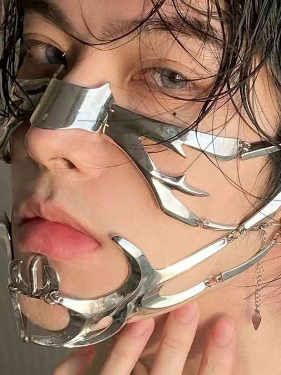 2 件 - 1 件金面链、面部珠宝、金面纱、面链、头链头饰、面罩、头饰、波西米亚风格珠宝、节日珠宝