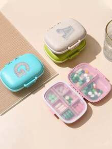 1 pieza Caja de píldoras portátil con diseño de letra, 8 compartimentos, organizador de píldoras compacto y mini - Estuche para píldoras, pastillero semanal, dispensador de medicamentos, caja de medicina portátil y a prueba de agua de varias capas para viajes - Multicolor - Ver 3