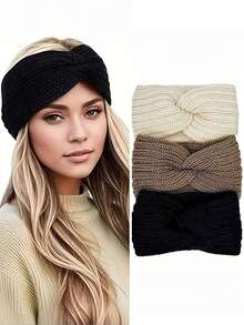 3 piezas de sujetadores de oreja de invierno para mujeres. Accesorios de invierno para mujeres para mantener el calor. Diademas para clima frío. Diademas de punto grueso como decoraciones para el cabello. Elegantes bufandas cálidas como bandas para el cabello de las mujeres, pañuelos de invierno para el cabello