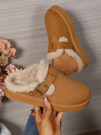 Fall/Winter New Women's Fashion Casual Versatile Black Flats, Warm Non- House Slippers