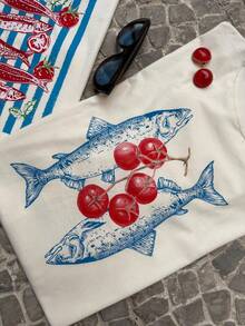 Camiseta Feminina Gola Redonda Estampa do Momento SARDINHA & TOMATE Blusa em Algodão Premium