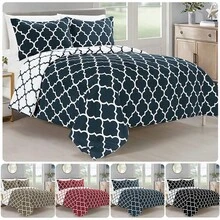 Elegant Comfort All Season Ultra Soft 3pcs Geometric Trellis Comforter Set, Down Alternative Breathable And Comfortable Quilt Luxury Hotel Quality 3 Piece Full/Queen, King/California King And Twin/Twin XL Size Bed Includes 1 Comforter And 2 Pillowcases Bedding Set, Christmas Decorations Gifts, Cozy Winter Styles, Holiday Décor - 海軍 - 查看 1