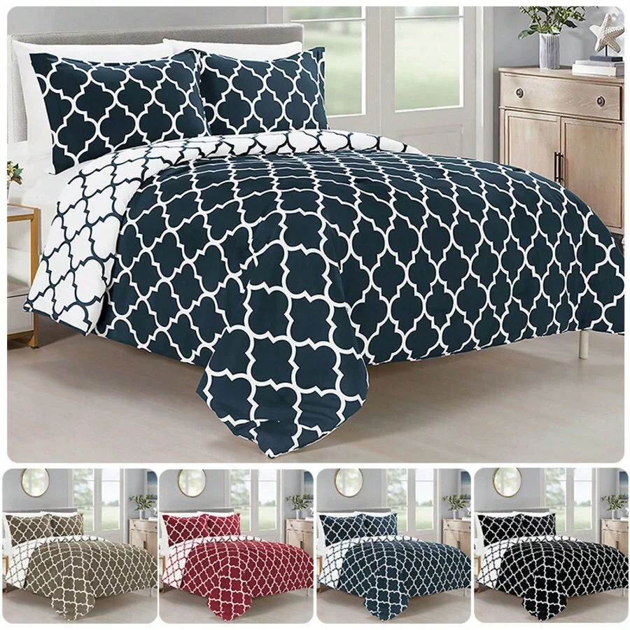 Elegant Comfort All Season Ultra Soft 3pcs Geometric Trellis Comforter Set, Down Alternative Breathable And Comfortable Quilt Luxury Hotel Quality 3 Piece Full/Queen, King/California King And Twin/Twin XL Size Bed Includes 1 Comforter And 2 Pillowcases Bedding Set, Christmas Decorations Gifts, Cozy Winter Styles, Holiday Décor - 海軍 - 查看 1