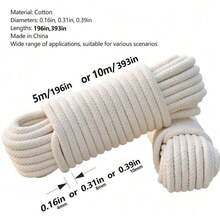 Premium Cotton Rope, Strong And Durable, Waterproof And Windproof, Suitable For Indoor And Outdoor Activities, Handicrafts, Camping, Gardening, DIY Projects, Available In 39.4 Inches/19.7 Inches - White - View 2