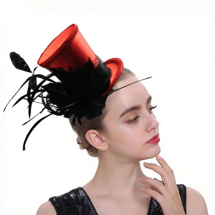 1pc Mini Top Hat Headband Fascinator Hat Women Hats Mini Hat Top Hat Tea Party Headwear Costume Hat For Women, Wedding Items, Hair Accessories, Derby Hat, Gifts, Gala Night - Multicolor - View 1