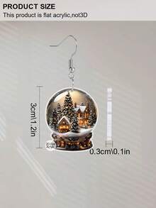 زوج من أقراط أكريليك مبتكرة بتصميم كرة عيد الميلاد وبيت شجرة عيد الميلاد، أقراط كرتونية مسطحة 2D لعيد الميلاد للنساء، هدايا عيد الميلاد والأعياد الشتوية