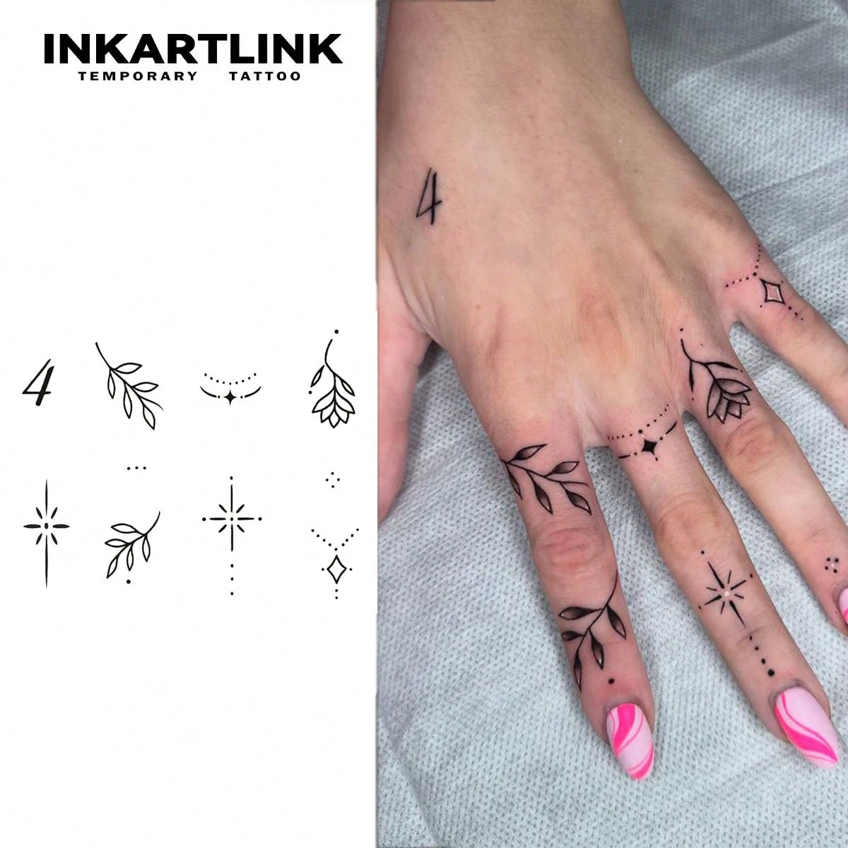 INKARTLINK Botanical Leaf Temporary Tattoos, Geometric Star, Diamond, Dot Line Designs, Realistic Tattoo Appearance, Waterproof Long-Lasting 1-2 Weeks