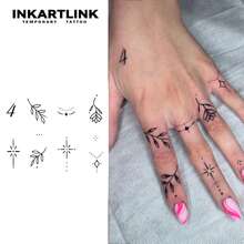INKARTLINK Botanical Leaf Temporary Tattoos, Geometric Star, Diamond, Dot Line Designs, Realistic Tattoo Appearance, Waterproof Long-Lasting 1-2 Weeks - Black - View 1