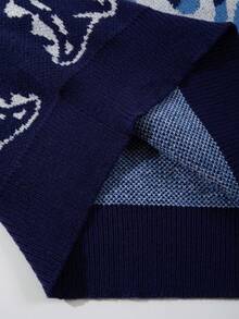 ANDREILEE Men's Casual Dinosaur Print Crew Neck Loose Fit Pullover Sweater, Versatile Street Style, Suitable For Spring, Autumn, Winter - Navy Blue - View 6