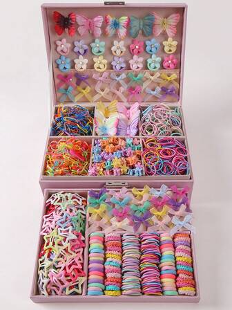 820pcs Girls Colorful Mesh Bow Hair Clips, Cute Princess Hair Ties, Elastic Durable Non-Damaging Hair Bands, Kids Hair Scrunchies With Rhinestone Stars, Suitable For Daily Use And Gift