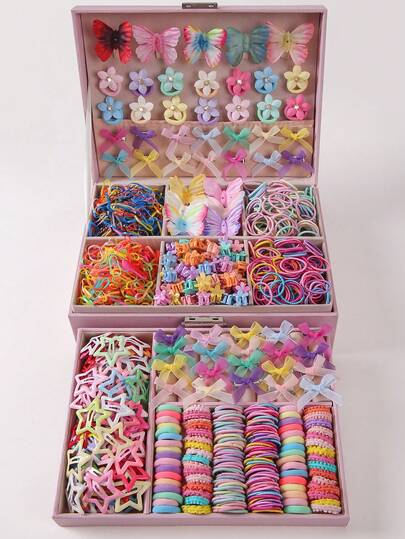 820pcs Girls Colorful Mesh Bow Hair Clips, Cute Princess Hair Ties, Elastic Durable Non-Damaging Hair Bands, Kids Hair Scrunchies With Rhinestone Stars, Suitable For Daily Use And Gift