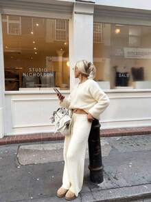 1 szt. HoloChill, damskie, młodzieżowe, influencerskie, dzianinowe spodnie codzienne ze ściągaczem, w jednolitym kolorze, letnie, codzienne, nowe (nie zestaw), karnawałowe - Biały - Zobacz 5