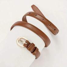 1pc Solid Color Casual PU Leather Waist Belt, Slim Design, Suitable For Women All Seasons Summer, School Fall, Autumn, Halloween - A - Xem 2