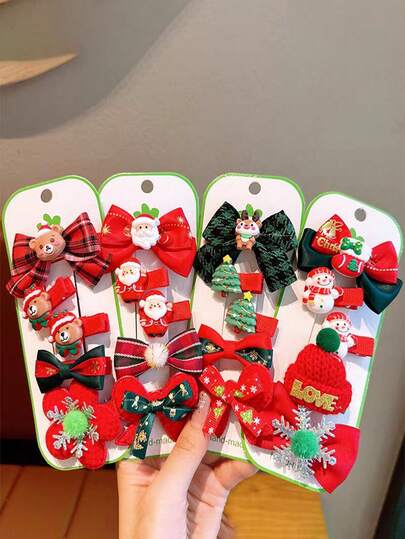 5pcs/10pcs/15pcs/25pcs Girls Christmas Hair Accessories Set, Cute Bow Hair Clips, Christmas Alligator Hair Clips, Suitable For Girls Princess Christmas Party, Best Gift For Girls
