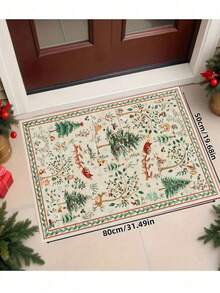 1pc Christmas Classic Deer Forest Beige Carpet, Suitable For Living Room, Anti-Slip Rust Red Retro Farmhouse Carpet, Suitable For Bedroom, Dining Room, Dorm, Office, Home Decor - 米色 - 查看 3