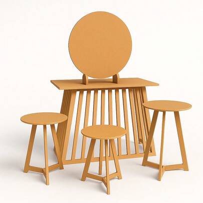 Kit Decoração Festa Completo MDF – Mesa Ripada 90 cm + Trio Mesinhas Triângulo + Mini Painel Redondo 50 cm