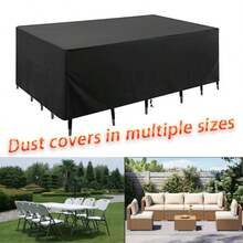 [Cubierta negra resistente a los rayos UV y a la nieve] 1 pieza Cubierta de muebles de patio resistente - Protector de mesa de poliéster 210D para exteriores, con sujetadores elásticos, impermeable, a prueba de lluvia, a prueba de nieve, a prueba de polvo, a prueba de viento, resistente a los rayos UV y resistente al sol - Negro - Ver 2