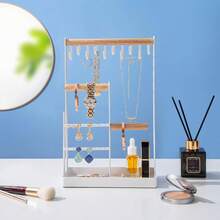 Jewelry Stand Holder Organizer, 4-Tier Necklace Holder With Ring Tray, 10 Hooks Necklaces Hanging Small Jewelry Display Storage Tower Tree For Bracelets Earrings Watches , White - 1PCS - View 4