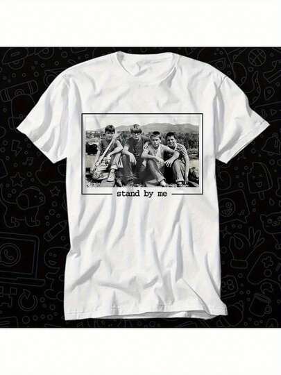 [Movie Lover] Stand By Me Vintage Music Movie Graphic T-Shirt For Adults- Soft Cotton Round Neck Casual Tee- White With Black-And-White Print- All-Season Comfort Fit, Allseason Apparel Classic Film Shirt Knitted Texture