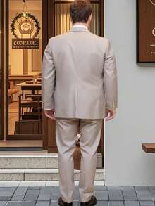 Men's Plus-Size Suit Set, Slim Fit Formal Suit With Vest & Pants, Includes Garment Bag, Ideal For Business, Wedding, Prom - Màu be - Xem 2