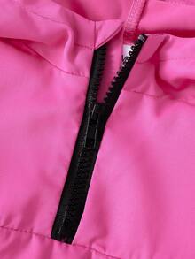 Baby Girl Pink & Burgundy Patchwork Hooded Top And Burgundy Sports Pants Set, Autumn/Winter - Hot Pink - View 4