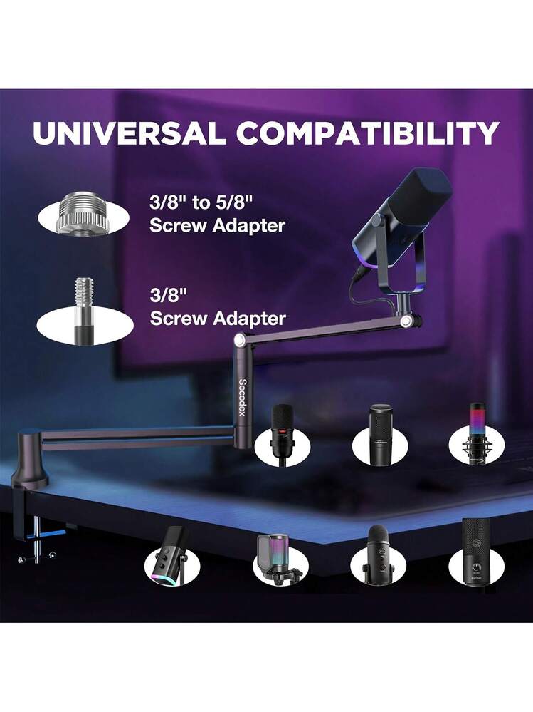 Double-Joint Boom Arm, 180° Swivel Low-Profile Microphone Stand, Heavy ...