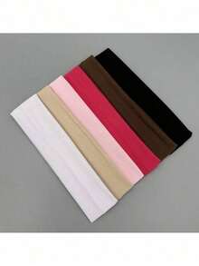 6pcs Elegant & Bohemian Style Wide Headbands, Solid Color Stretchy Elastic Hairbands, Women's Sports Knitted Headwear For Washing Face And Makeup OQVB - Nhiều màu - Xem 3