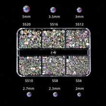 6 Grids Kit Nail Decoration Mix Size Nail Diamond Flatback Rhinestone Glue Strass Diy Bling Stickers Skin Non Hotfix Crystals - 彩色 - 查看 2