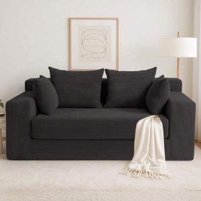 Convertible Sofa Bed, 3 In 1 Loveseat Folding Couch Bed Foldable - Chaise Lounge Chair & Floor Futon Sleeper, Corduroy Pull Out Sofa Bed With 4 Pillows For Living Room, Black,23919477