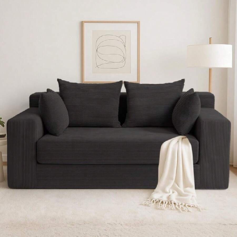 Convertible Sofa Bed, 3 In 1 Loveseat Folding Couch Bed Foldable - Chaise Lounge Chair & Floor Futon Sleeper, Corduroy Pull Out Sofa Bed With 4 Pillows For Living Room, Black,23919477