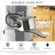 Double Strip Chef Kitchen Cooking Baking, Double Oven Mitt, 35x7.5, French Blue - 雙層烤箱手套,35x7.5吋+深綠色 - 查看 8
