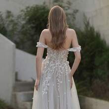 Off-Shoulder Deep V Lace Embroidery Sexy Long Wedding Dress