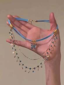 2 Pcs Retro And Simple Style Green Butterfly Double-Layer Collarbone Chain Necklace Is Suitable For Wearing In Daily Life, Parties, Vacations, Music Festivals And Other Occasions. They Can Also Be Given As Gifts To Family Members And Girlfriends - Butterfly Double Necklace - View 10