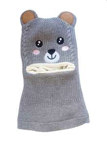 1 pezzo Set cappello e sciarpa a tema orso grigio cartoni animati per bambini, berretto balaclava invernale lavorato a maglia con fodera termica, adatto per ragazzi e ragazze