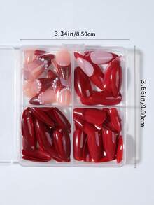 96pcs (4mixed ) Almond Red Tip Press On Nails, Red Cat's Eye French Acrylic Nail Tips Full Cover False Nail Tips Press On Nails ,Contain 1pc Jelly Glue And 1pc Nail File,With Storage Box As For Suitable For Women And Girls Daily Life And Party Use