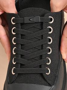 1pair Elastic No-Tie Shoe Laces With Switch Button, Black, Fits For Sneakers, Sports Shoes, Casual Shoes,White Shoes,Basketball Shoes, Trainers Running Shoes Summer, Shoes Accessories - 黑色 - 查看 2