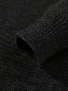 Men's Solid Color Half-Zip Dropped Shoulder Loose Casual Sweater, Long Sleeve Top - Black - View 6