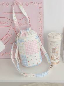 1 szt. pikowana okrągła torebka na ramię, torebka typu wiadro, śliczna okrągła torebka, przenośna torba podróżna na butelkę z wodą, torba na ramię z kieszenią na telefon, uchwyt na butelkę z wodą, torba podróżna na ramię z kwiatowym wzorem i kokardą, z odpinanym paskiem na ramię, śliczna okrągła torebka do podróży, codziennego życia, biura, nauki, na zewnątrz, do pracy, prezent urodzinowy, prezent dla przyjaciela - Wielokolorowe - Zobacz 14