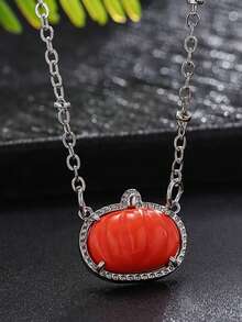 1PC New Halloween Themed Cute And Elegant Pumpkin Pendant Necklace For Women, Halloween Jewelry, Halloween Party Accessories
