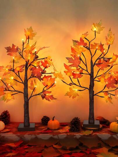 Autumn Artificial Maple Tree Lights, Thanksgiving Maple Leaf & Acorn Tabletop Lamp, Warm White String Lights, Suitable For Halloween, Autumn Decor, Thanksgiving, Dining Table, Outdoor Patio, Harvest Party, Indoor Home Decor (Batteries Not Included)