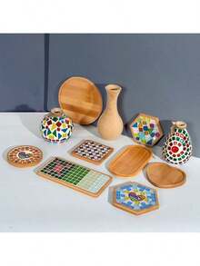 1 件 DIY 空白马赛克竹杯垫，未完成底座托盘，适用于饮水杯、花盆、艺术品盘子（圆形、方形、椭圆形、长方形，不含瓷砖），适用于盆栽植物、饮料、树脂杯垫工艺品、家庭办公室装饰、咖啡桌、花盆木制杯垫、乔迁礼物，各种形状的空白杯垫底座适用于 DIY 马赛克艺术和工艺品装饰