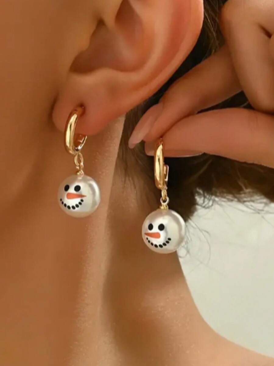 Charming Snowman Dangle Earrings - Cute Cartoon Style, Zinc Alloy, Perfect For Christmas & Casual Attire, Snowflake Earrings