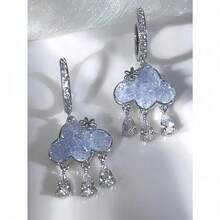 1 Pair Unique Designed Blue Rhinestone Cloud Tassel Drop Earrings, Gorgeous - Bạc - Xem 6