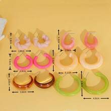 Set de 6 piezas/12 piezas/18 piezas de aretes de forma de C de resina acrílica y acetato, joyería de moda - Multicolor - Ver 8